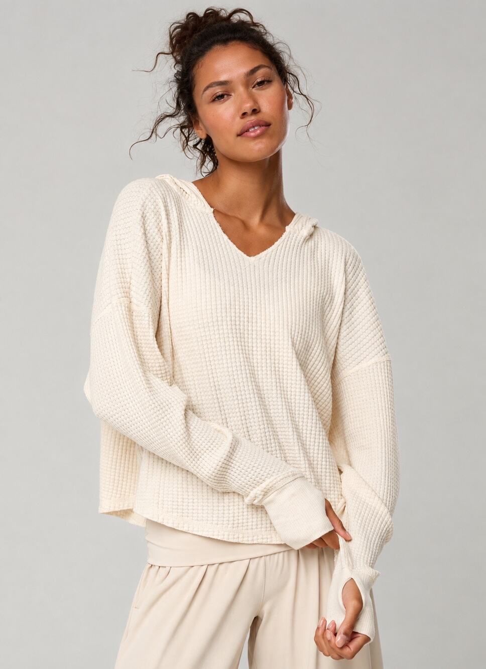 NEW OFFLINE By Aerie Women’s Wow! Waffle Hoodie Cream Small